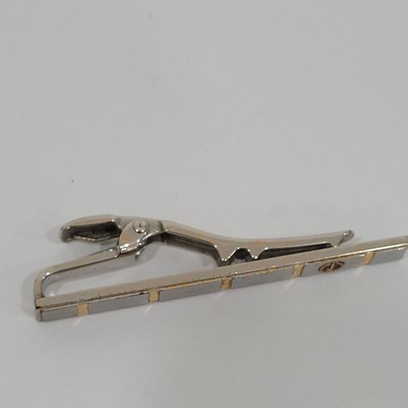Dunhill Vintage Two Tone Tie Clasp Clip Bar Silver Gold Retro Logo Striped - Picture 3 of 7